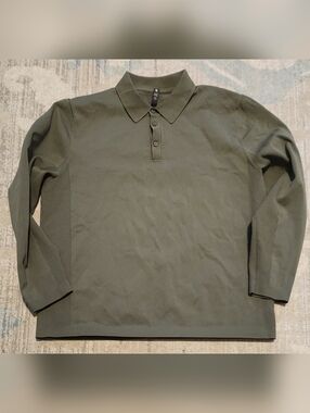 Men Lululemon Lightweight Knit Long-Sleeve Polo. Green. Size L. Like New